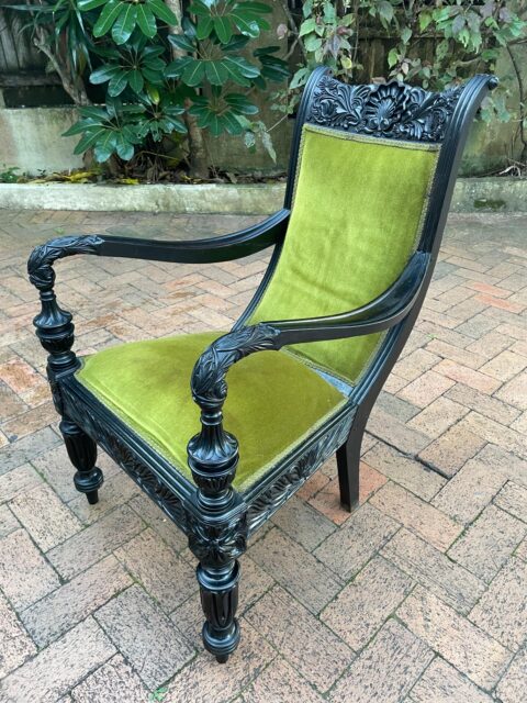 Anglo-Indian Carved Ebony Armchair - Antique Furniture for Sale