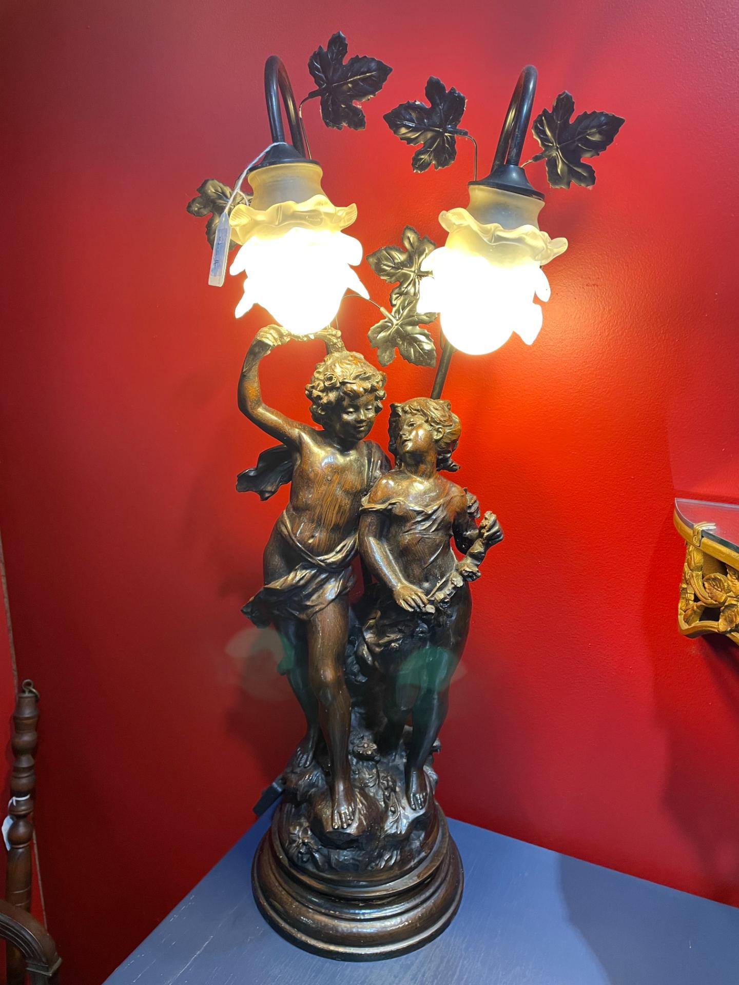 August Moreau lamp-La fête des fleurs-Antique for sale