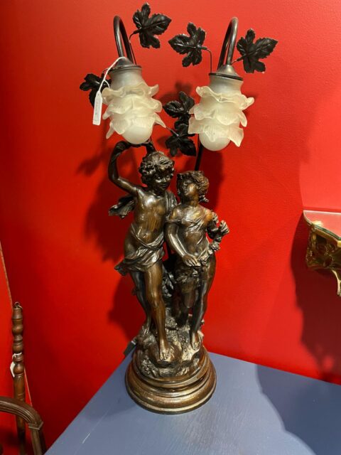 August Moreau lamp-La fête des fleurs-Antique for sale