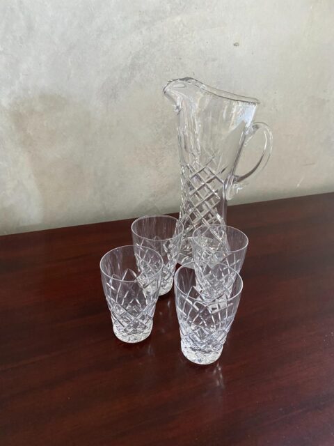 Crystal Water Jug with 4 Glasses - Antiques for Sale
