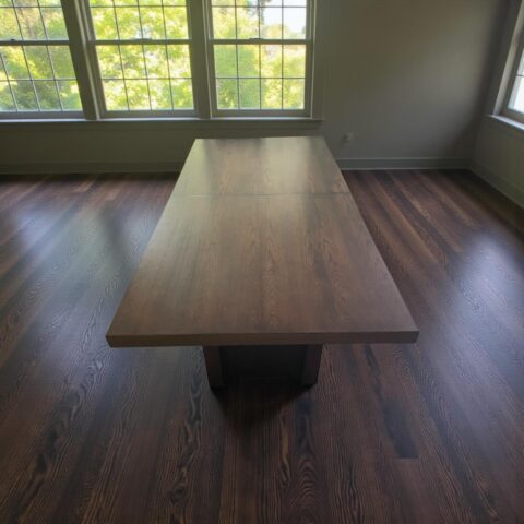 Custom made brown japan finished dining table - vintage ding table for sale