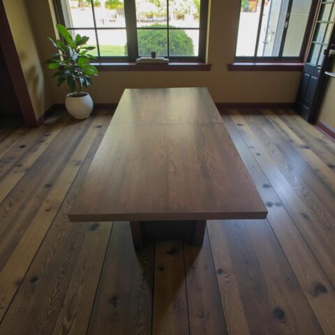 Custom made brown japan finished dining table - vintage ding table for sale