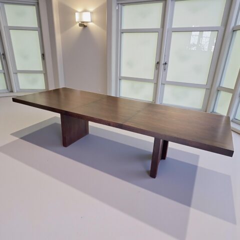 Custom made brown japan finished dining table - vintage ding table for sale