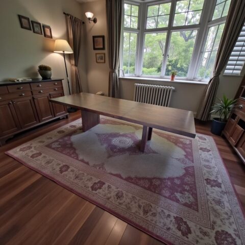 Custom made brown japan finished dining table - vintage ding table for sale