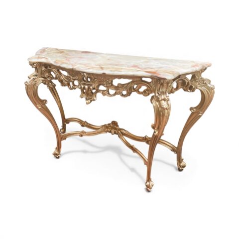 Gilt Console Table with Carved Floral Decorations and Onyx Top - Antique Furniture for sale