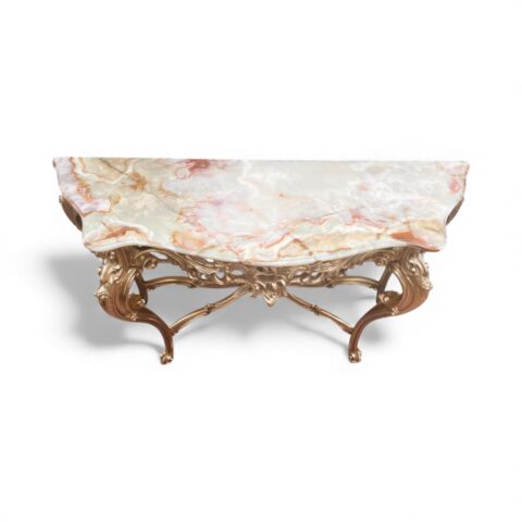 Gilt Console Table with Carved Floral Decorations and Onyx Top - Antique Furniture for sale