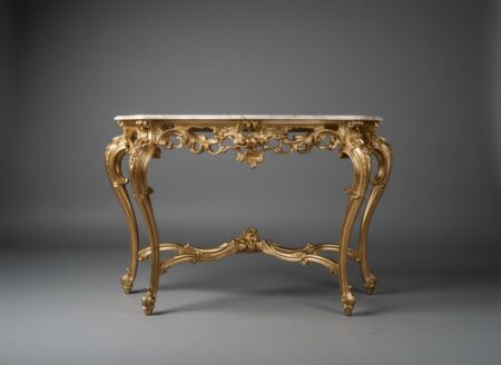 Gilt Console Table with Carved Floral Decorations and Onyx Top - Antique Furniture for sale