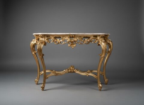 Gilt Console Table with Carved Floral Decorations and Onyx Top - Antique Furniture for sale