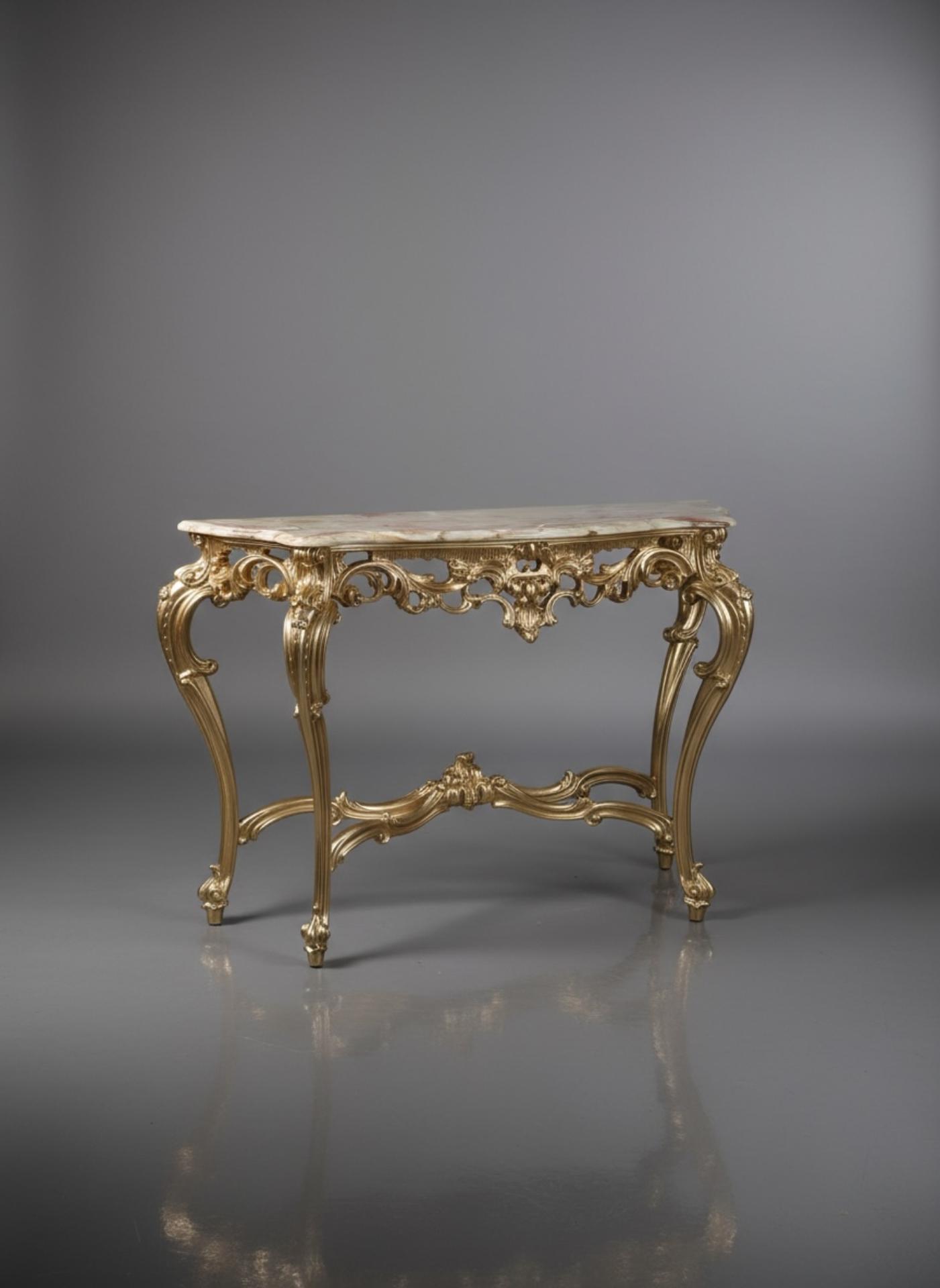 Gilt Console Table with Carved Floral Decorations and Onyx Top - Antique Furniture for sale