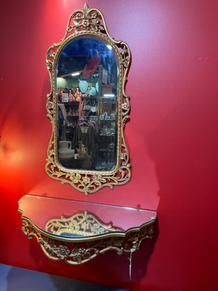 Ornate Brass Mirror with Console - Antiques for Sale