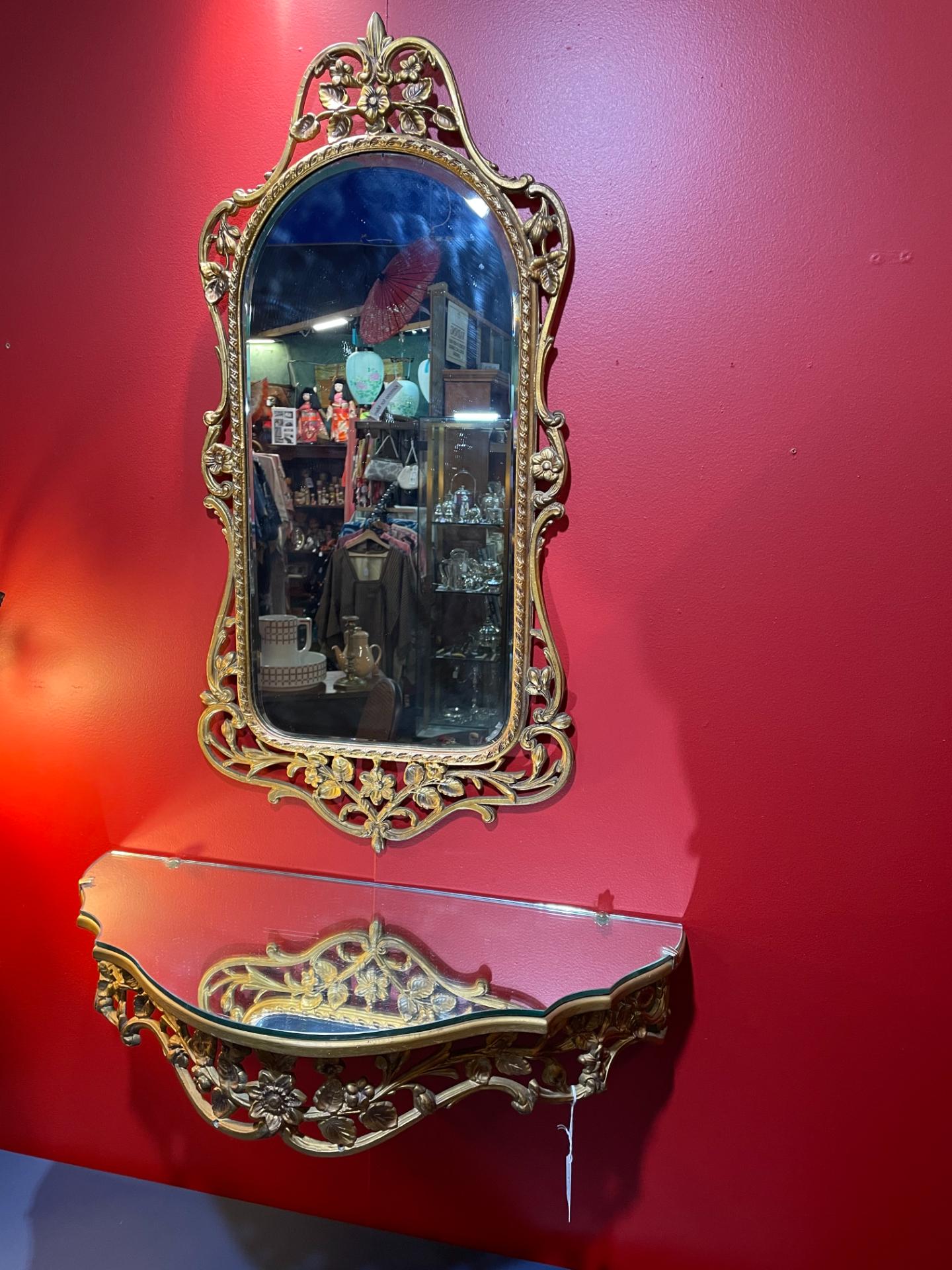Ornate Brass Mirror with Console - Antiques for Sale
