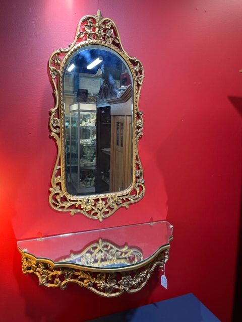 Ornate Brass Mirror with Console - Antiques for Sale