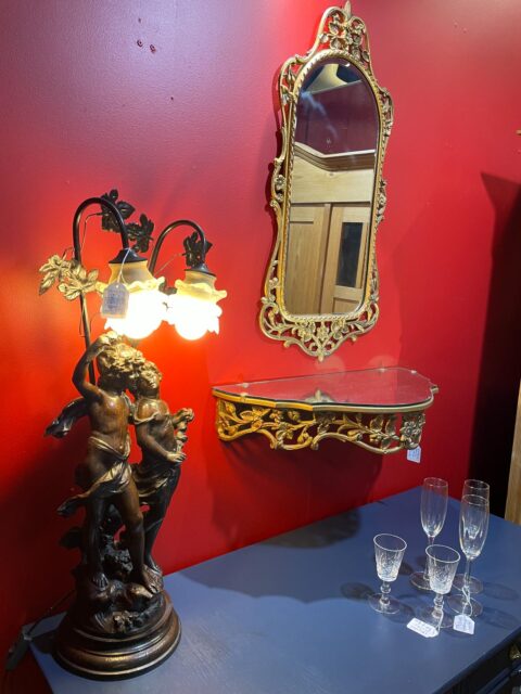 Ornate Brass Mirror with Console - Antiques for Sale