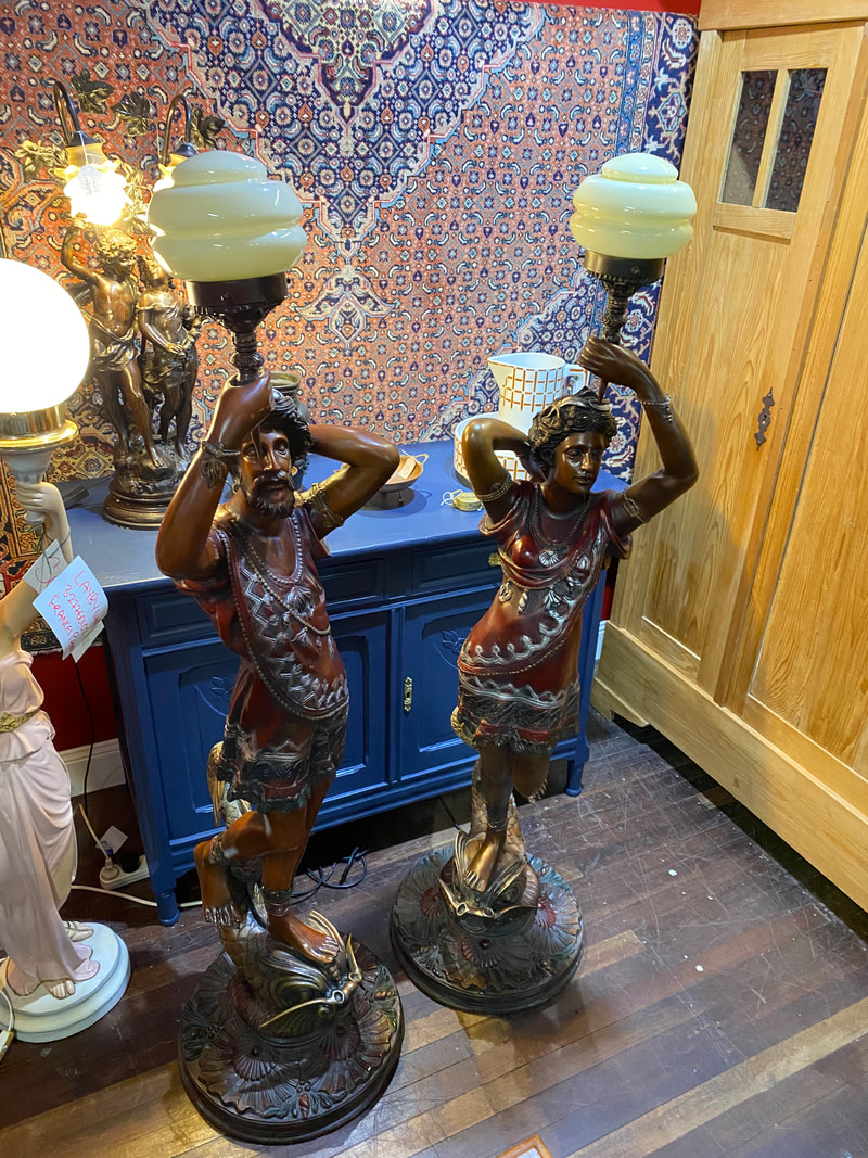 Pair of Bronze Mythological Figure Lamps - Antique for Sale