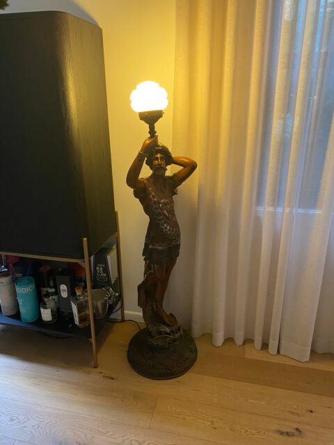 Pair of Bronze Mythological Figure Lamps - Antique for Sale