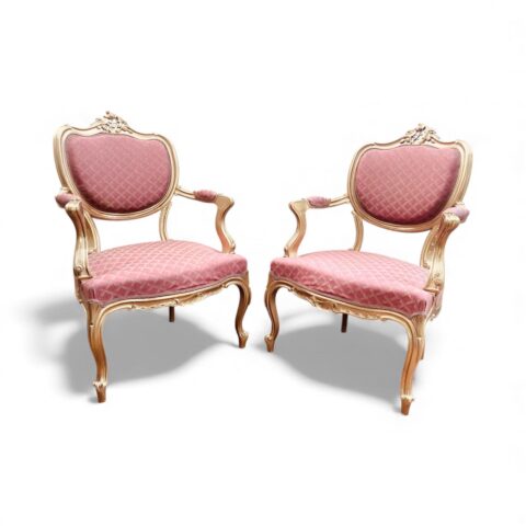Pair of French gilt carved bergeres - Antique chairs for sale