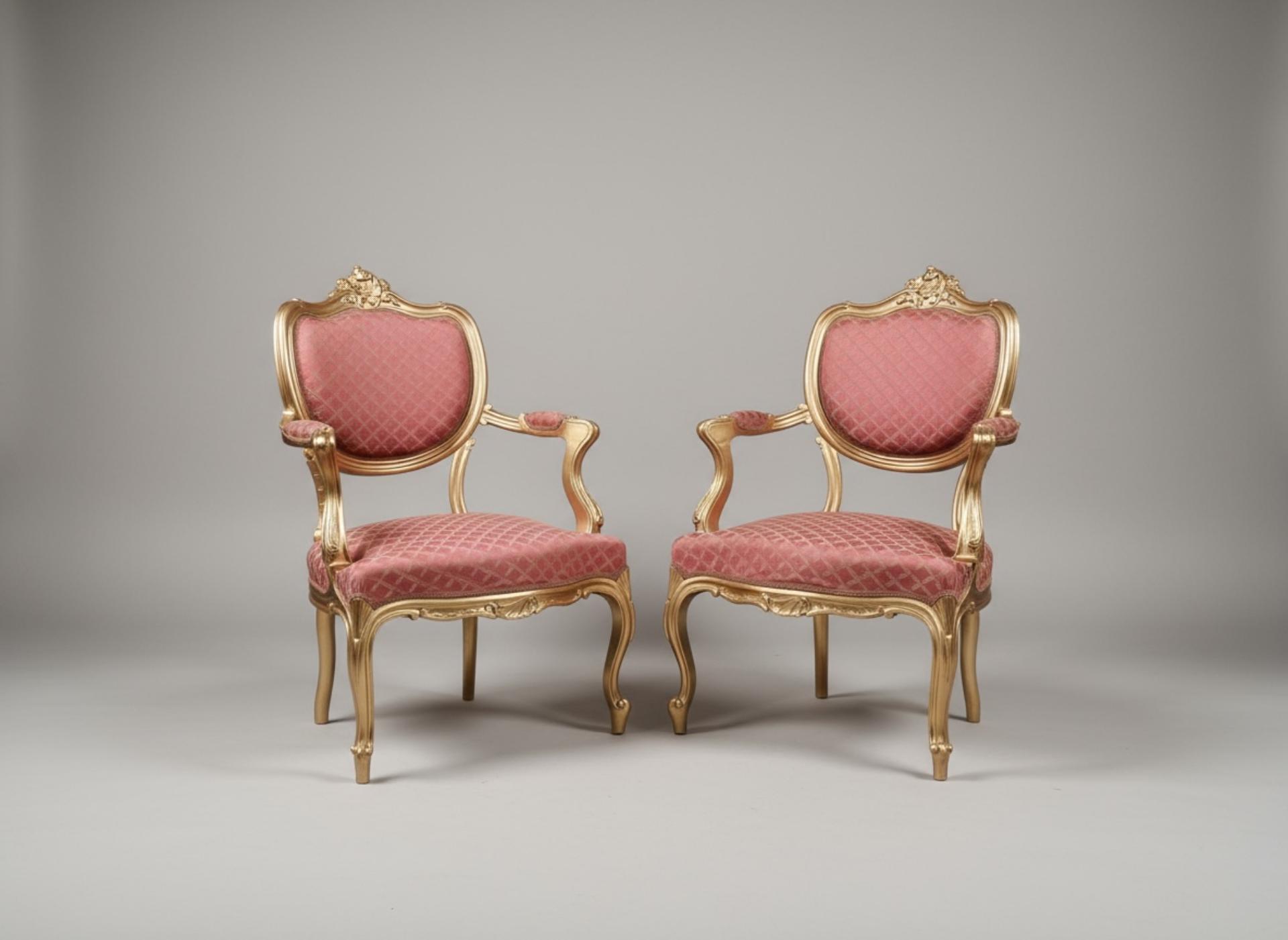 Pair of French gilt carved bergeres - Antique chairs for sale